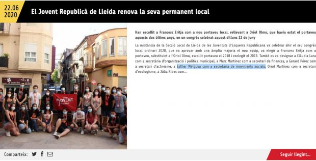 Una dirigente de las juventudes de ERC en Lérida: «Quiero que vuelva ETA, hicieron muy buen trabajo»