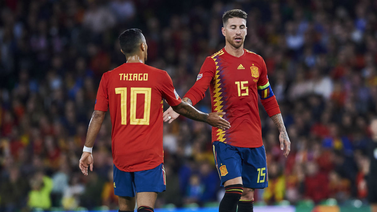 Sergio Ramos y Thiago, juntos en la selección española. (Getty)