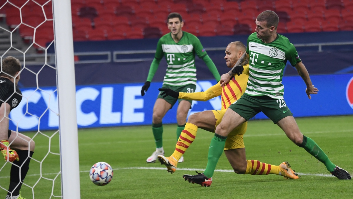 Martin Braithwaite en su partido ante el Ferencvaros. (AFP)