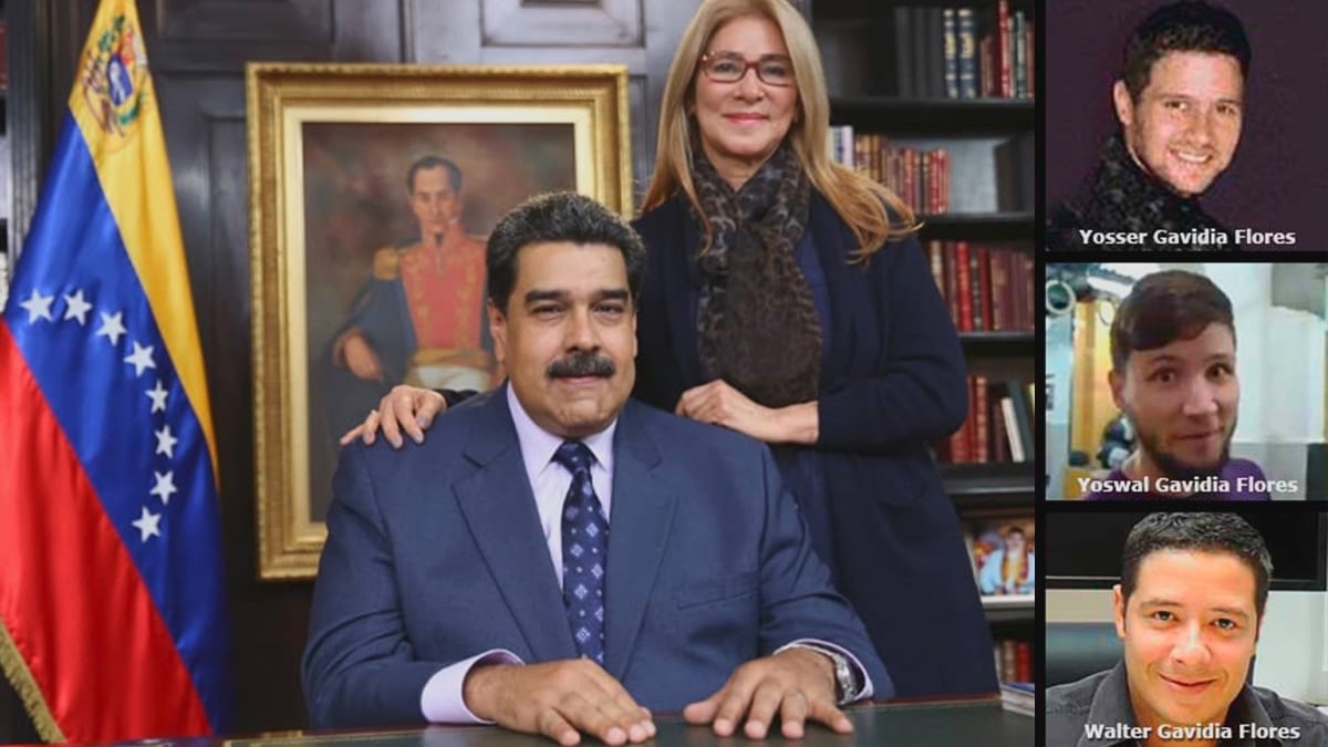 El dictador Nicolás Maduro, su esposa Cilia Flores y los tres hijos de ésta: Yosser, Yoswal y Walter.