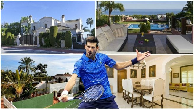 Djokovic con la mansión de Marbella de fondo.