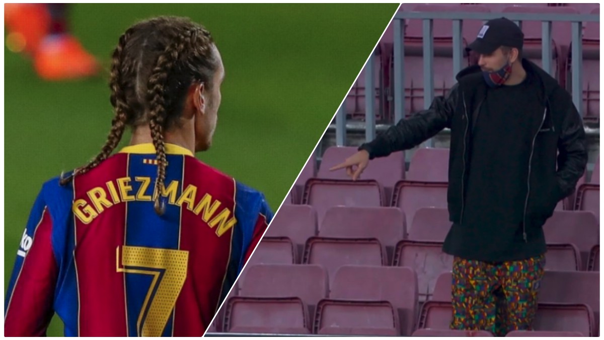 Piqué se presentó en el Camp Nou con unos pantalones peculiares y Griezmann con trenzas.