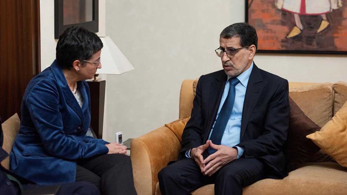 Arancha González Laya y el primer ministro de Marruecos, El Othmani. Foto: Europa Press