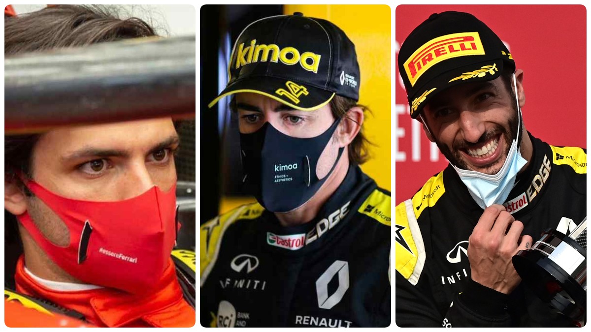 Carlos Sainz. Fernando Alonso y Ricciardo.