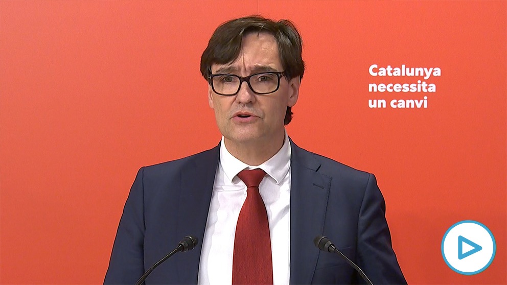 Salvador Illa durante su discurso de aceptación para encabezar la lista del PSC a las elecciones catalanas.