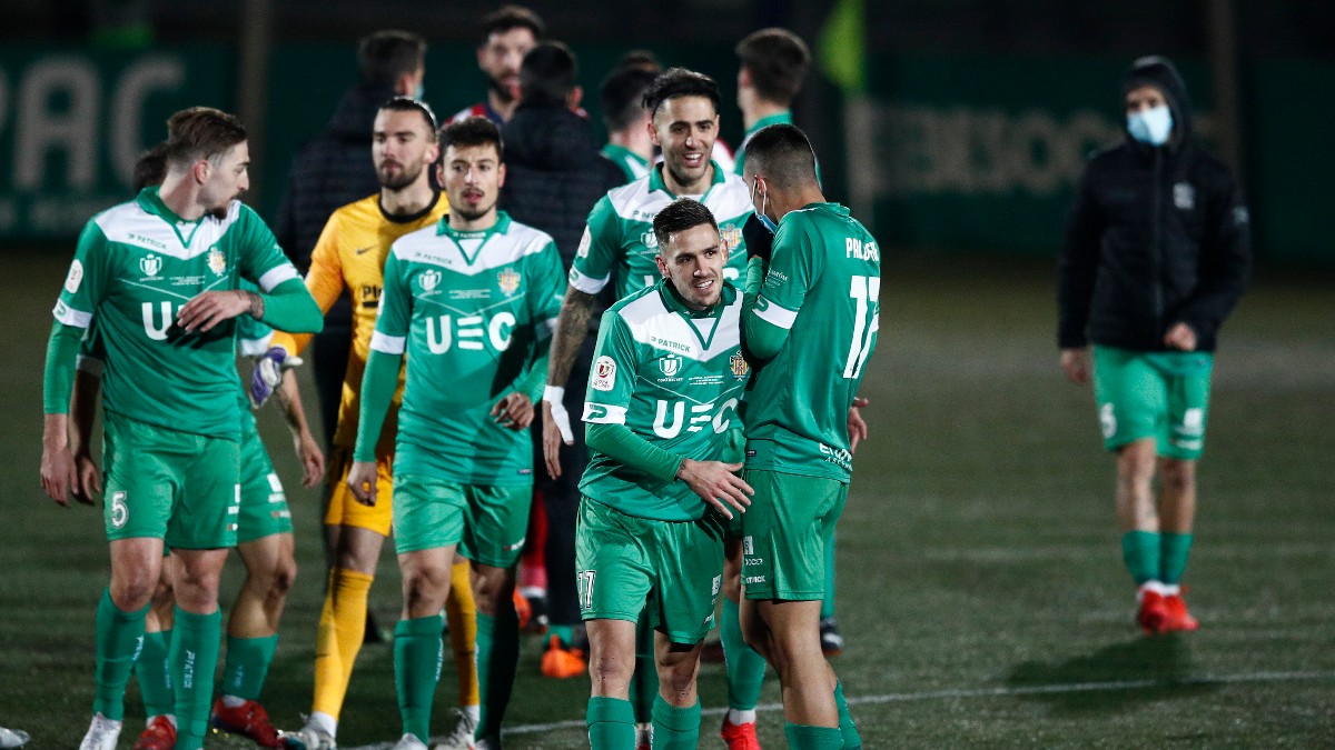 Los jugadores del Cornellà celebran el gol ante el Atlético. (Getty)