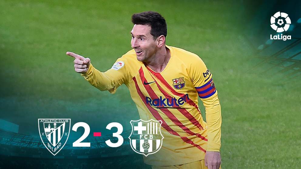 Leo Messi celebra uno de sus goles en San Mamés.