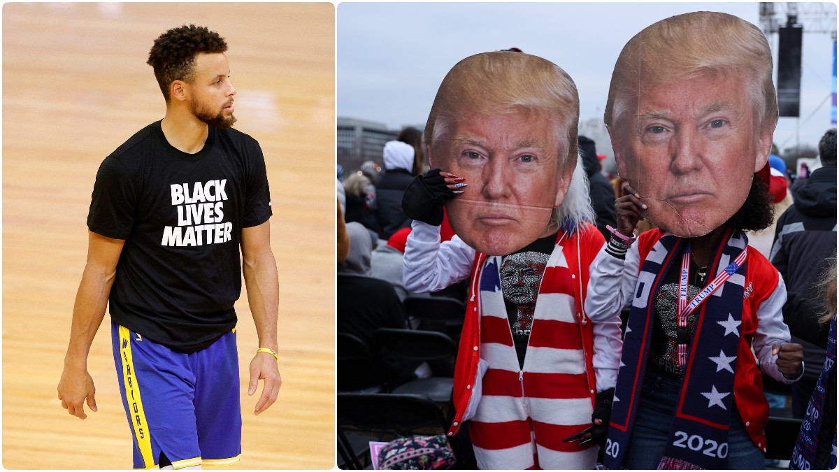 Curry y simpatizantes de Donald Trump. (Getty)