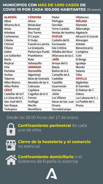 Los 91 municipios con una tasa superior a los 1.000 casos por cada 100.000 habitantes. 