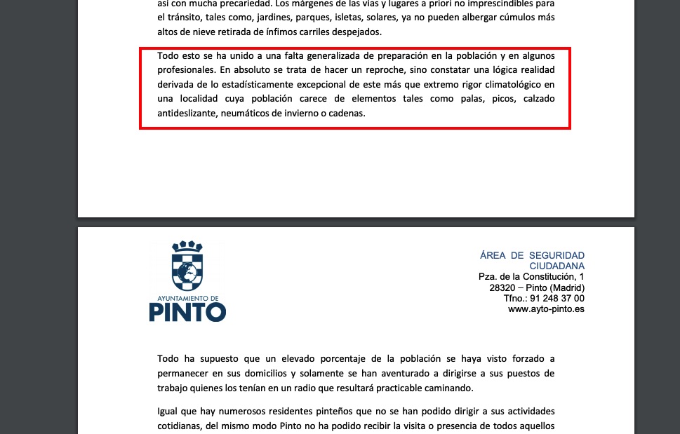 Escrito del Ayuntamiento de Pinto.