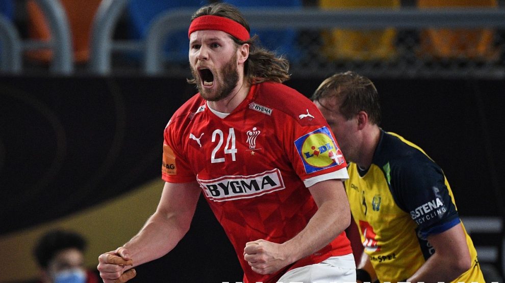 Mikkel Hansen celebra un gol en la final del Mundial de balonmano entre Dinamarca y Suecia. (AFP)