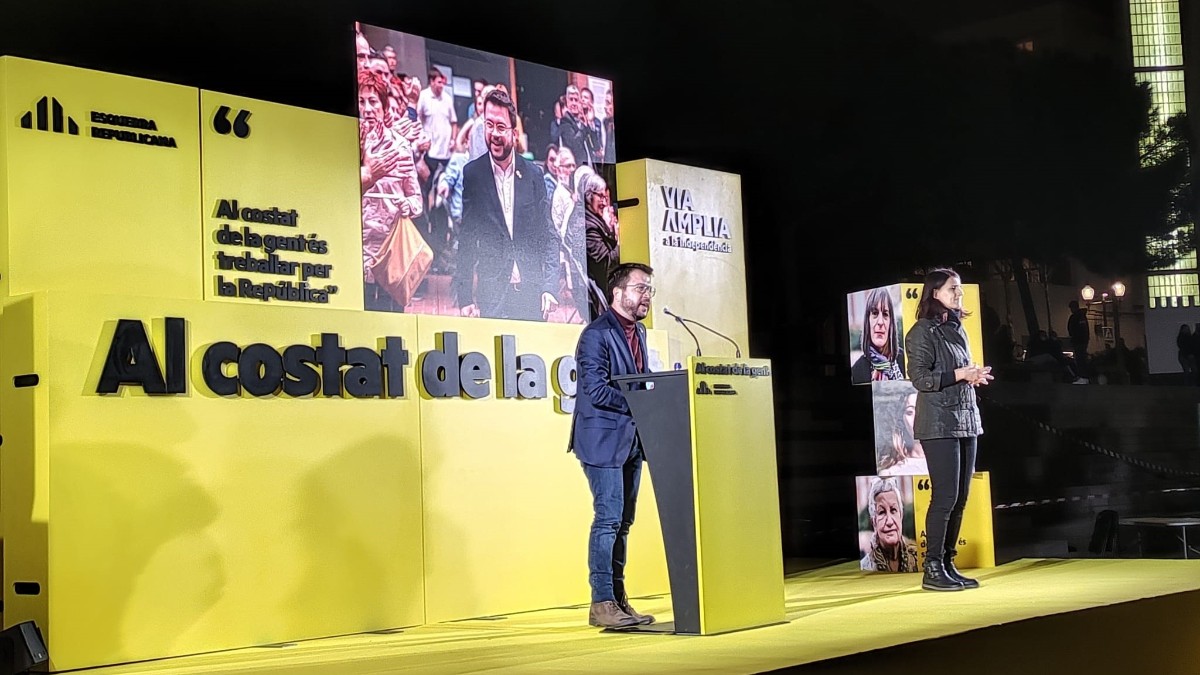 Pere Aragonès, en un mitin de campaña de Barcelona. – EUROPA PRESS