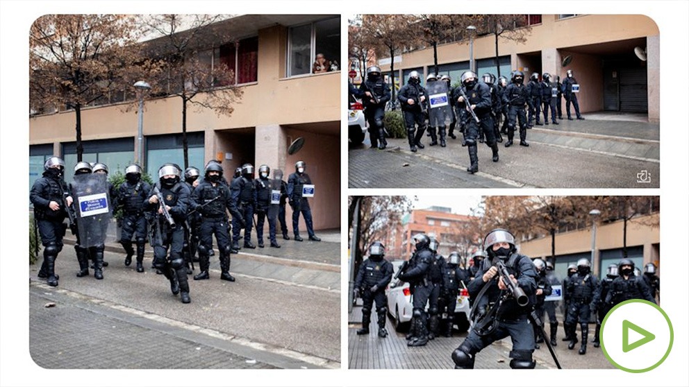 El fotoperiodista Joan Gálvez colgó en redes sociales el momento previo del disparo para denunciar la acción de los Mossos. (Foto @joangalvezfoto)