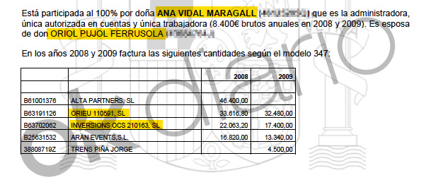 La mujer de Oriol Pujol justificó con informes falsos los 105.000 € que cobró de un socio de Roures
