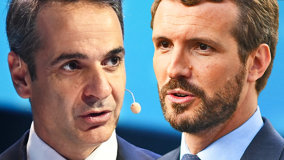 El primer ministro de Grecia, Kyriakos Mitsotakis, y el líder del PP, Pablo Casado.