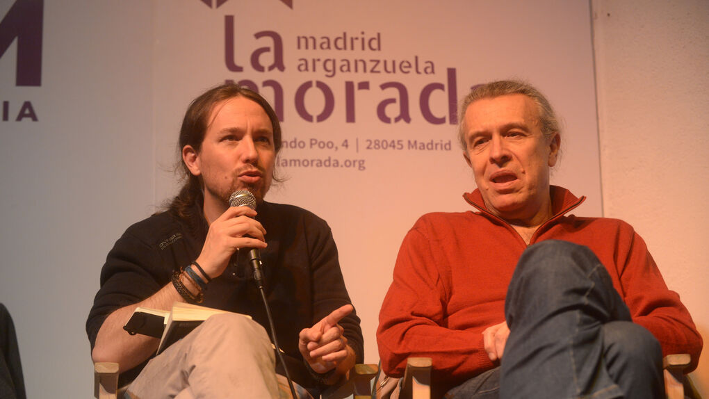 Pablo Iglesias y Martín Medem en un acto de Podemos.