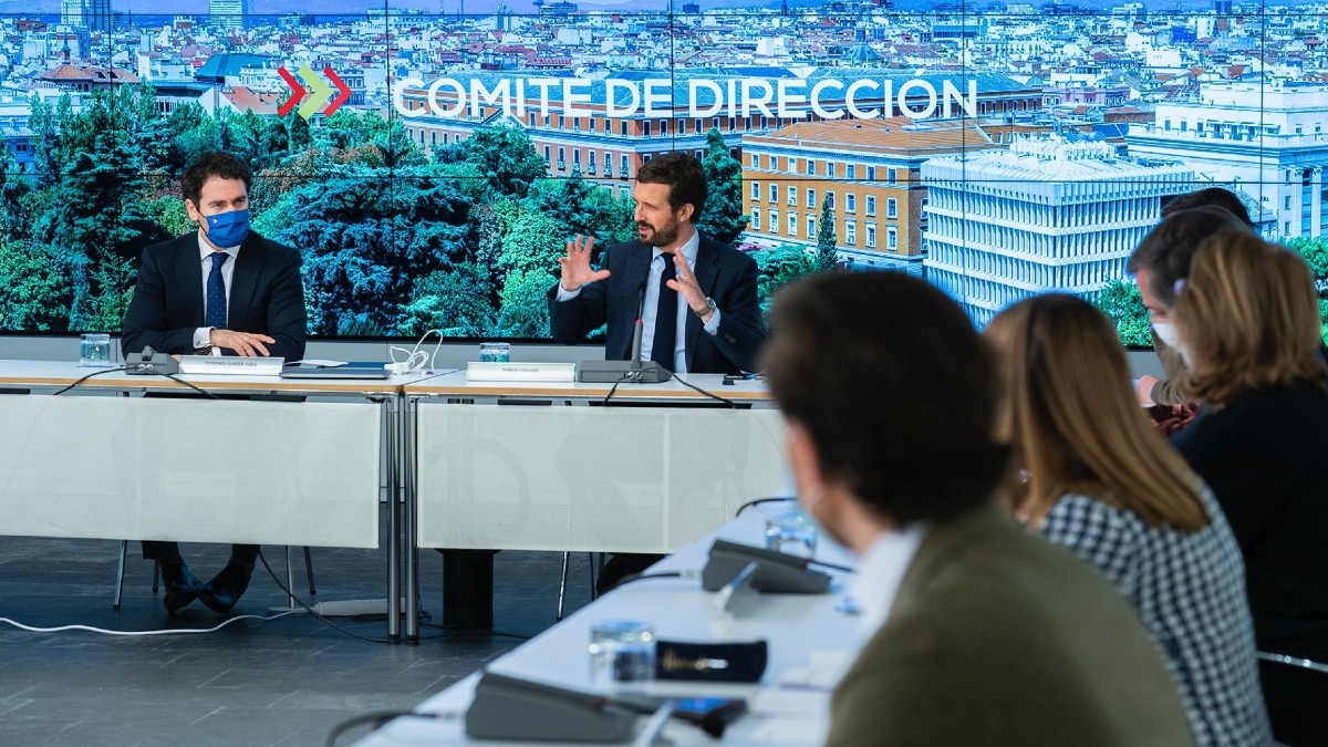 El líder del PP, Pablo Casado, reúne al comité de dirección del PP. (Foto: Europa Press)