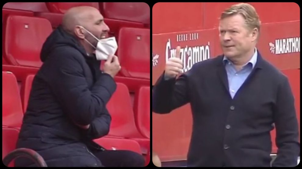 Monchi y Koeman, durante el Sevilla – Barcelona.