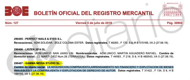 Nombramiento de Tornero como presidente de su propia compañía en el Registro Mercantil.