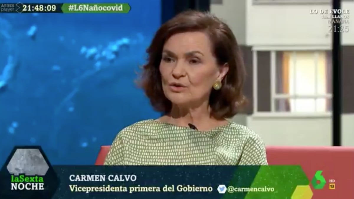 La vicepresidenta primera del Gobierno, Carmen Calvo, en La Sexta Noche.