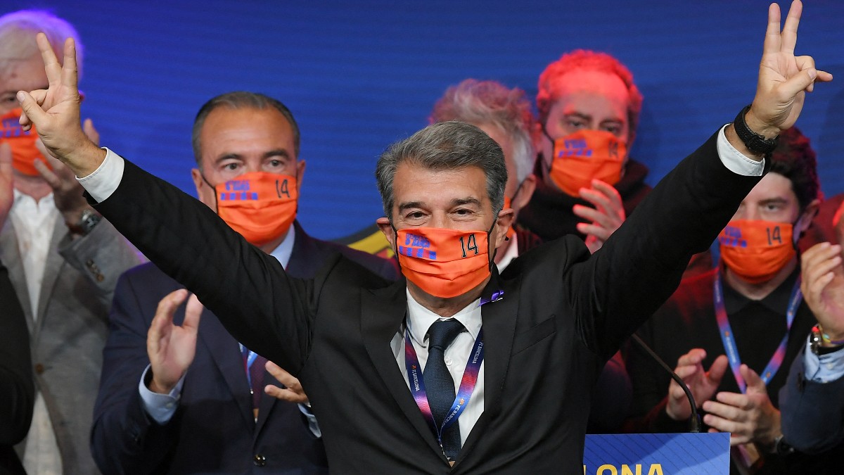 Laporta, tras ganar las elecciones. (AFP)