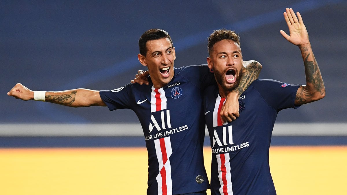 Di María y Neymar, durante un partido de Champions League (Getty)