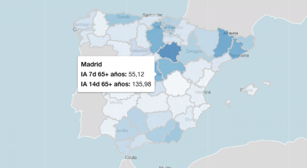 Incidencia acumulada en mayores de 65 años según el ISCIII.