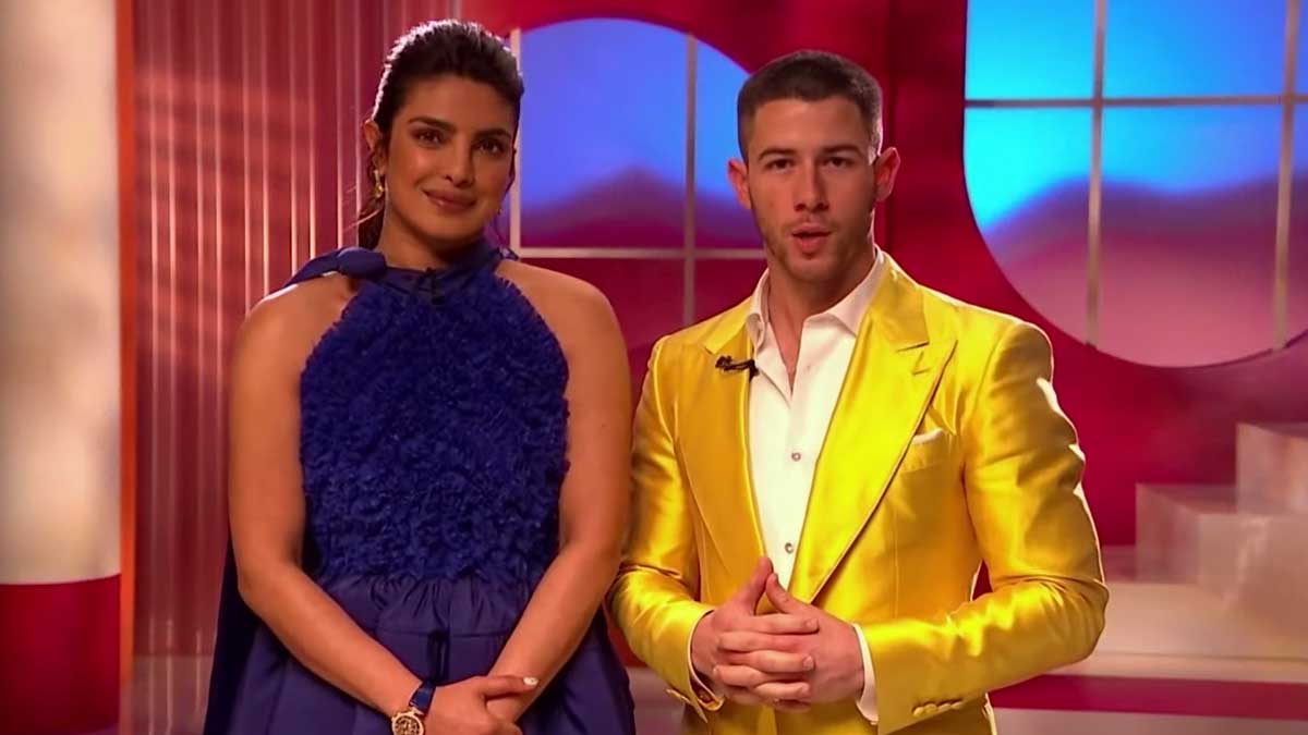 La actriz y productora Priyanka Chopra y su marido, el cantante Nick Jonas, en directo desde Londres anunciando los nominados a los premios Oscar 2021.