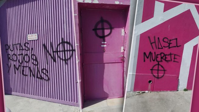 «Putas, rojos y menas, no» y «Hasél muérete», las pintadas en la fachada de un centro social de Málaga
