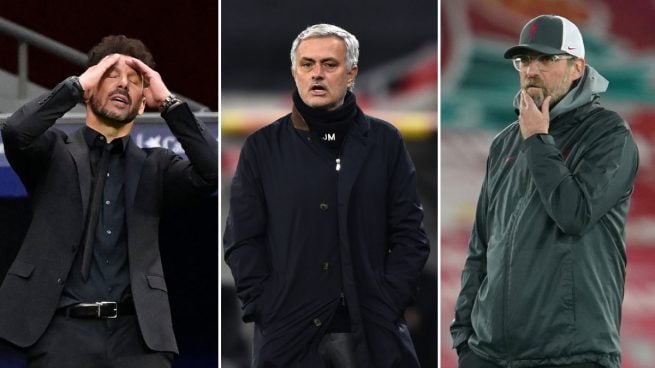 Simeone, Mourinho y Klopp: entrenadores galácticos en horas bajas