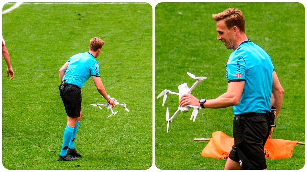 Un dron con un mensaje en contra de la Eurocopa en Bilbao cayó en San Mamés. (EFE)