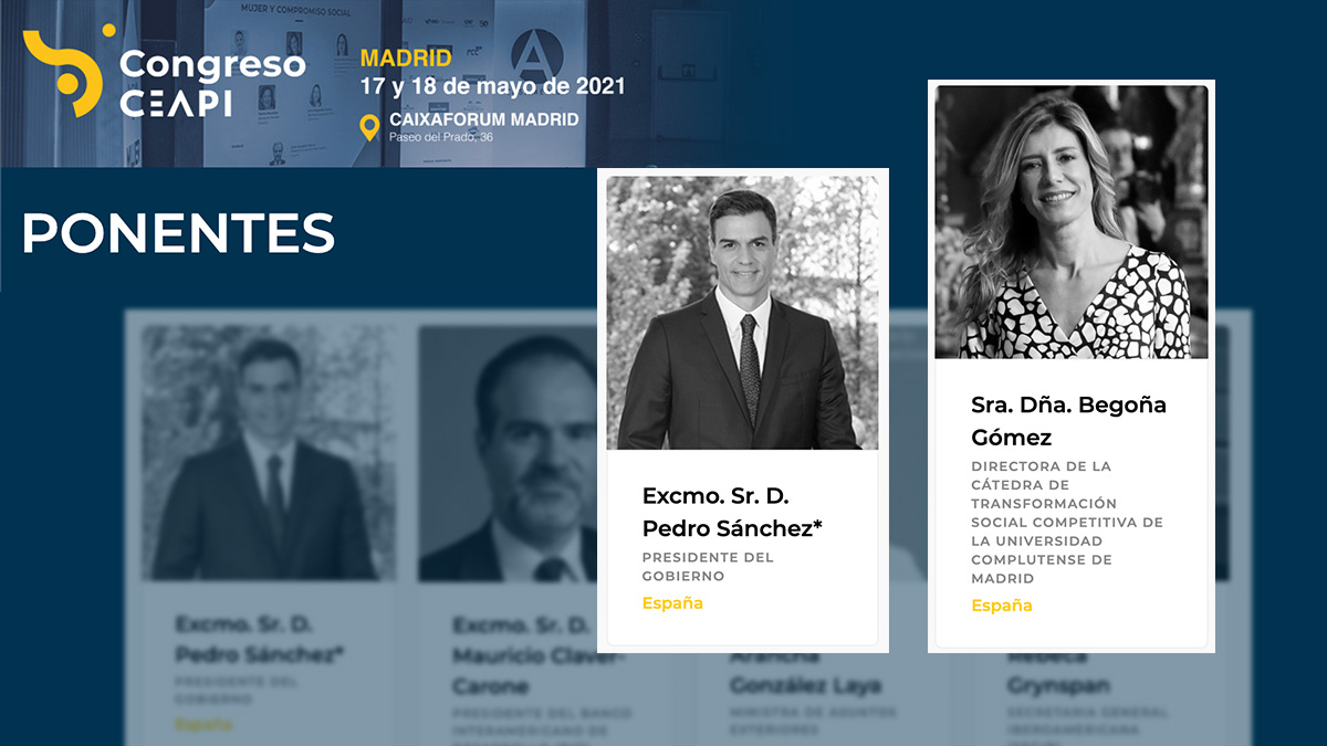 El presidente del Gobierno Pedro Sánchez y su esposa, Begoña Gómez, en el cartel del congreso CEAPI.