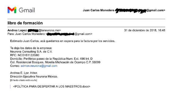 Correo intercambiado con Neurona.