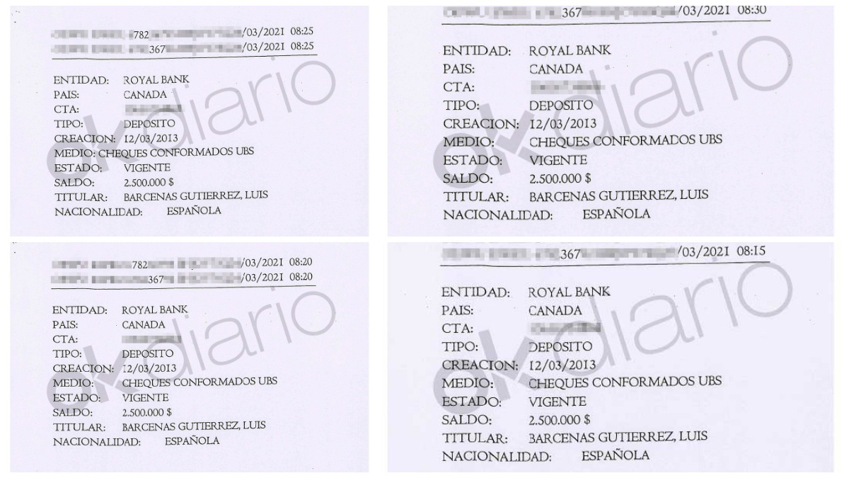 Cuatro depósitos realizados el 12 de marzo de 2013 a una cuenta en el Royal Bank a nombre de Luis Bárcenas.