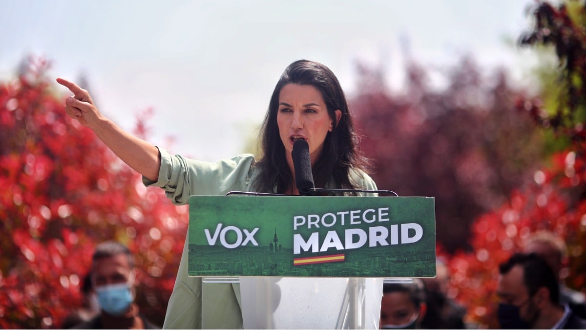 La candidata de Vox a la Presidencia de la Comunidad de Madrid, Rocío Monasterio, durante un mitin. (Foto: Europa Press)