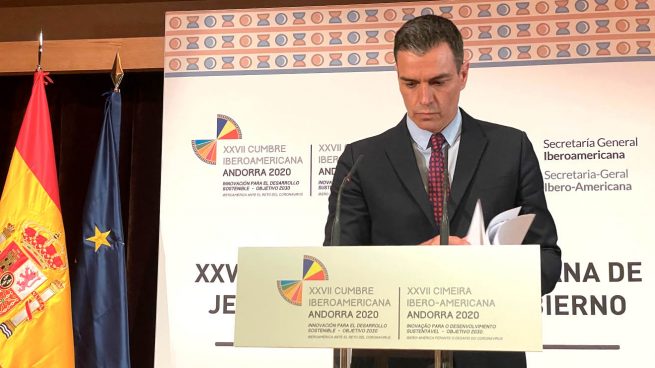 Sánchez durante la rueda de prensa posterior a la Cumbre Iberoamericana celebrada en Andorra. Foto: Joan Guirado