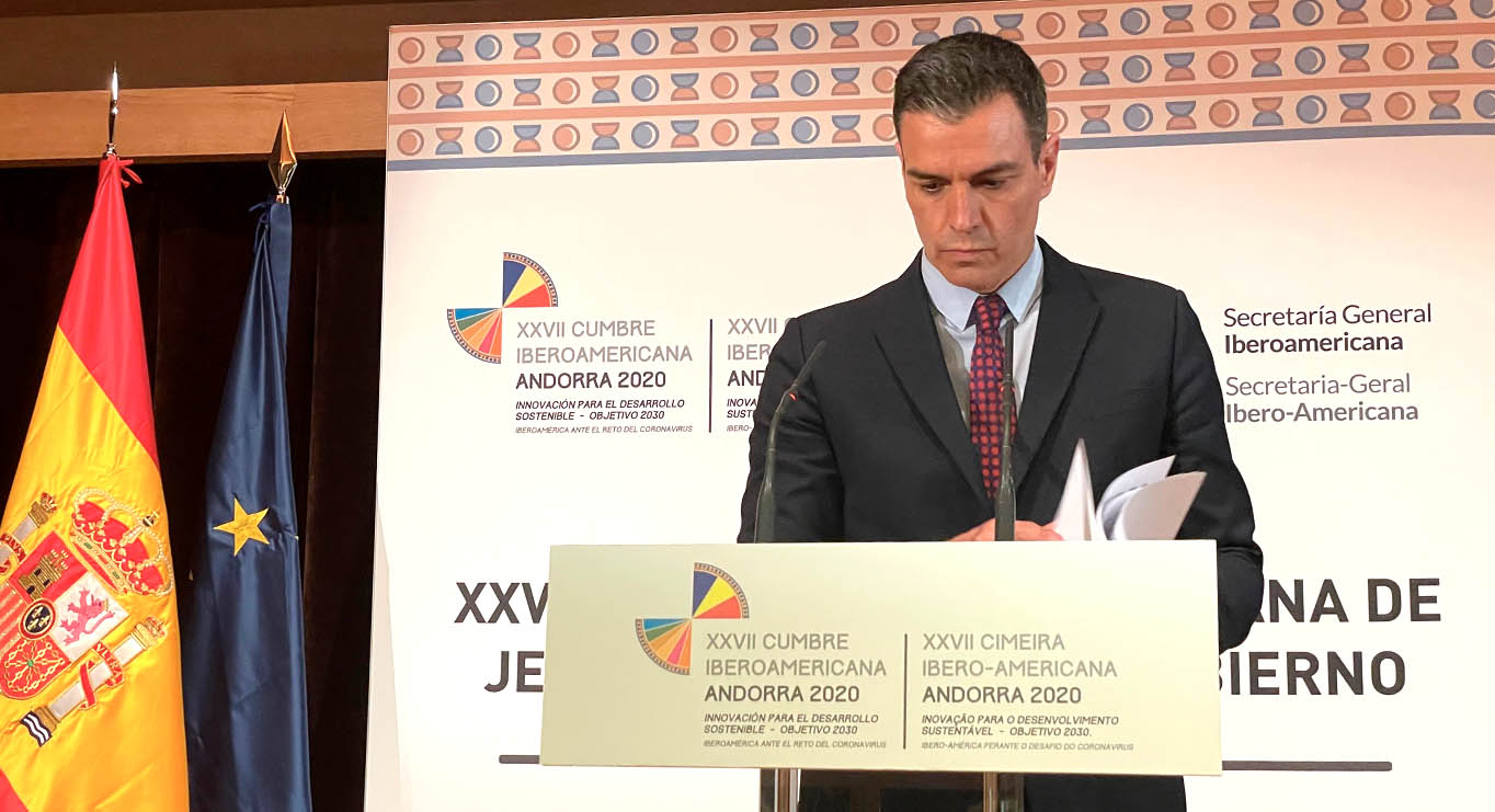 Sánchez durante la rueda de prensa posterior a la Cumbre Iberoamericana celebrada en Andorra. Foto: Joan Guirado