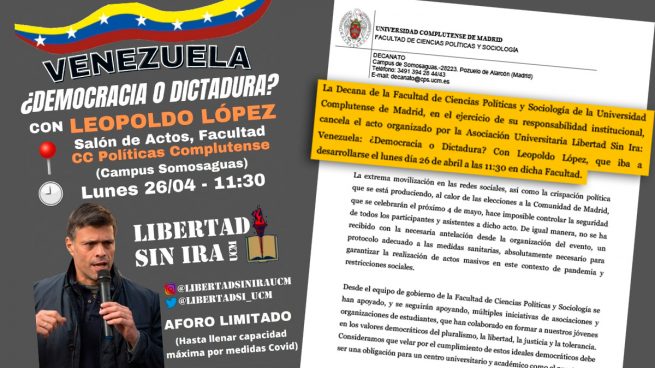 Políticas de la Complutense censura el acto de Leopoldo López contra Maduro para no perjudicar a Iglesias