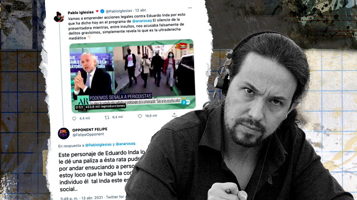 Un fan de Iglesias al que sigue Podemos en Twitter asesinaría a Inda «rajándole la garganta».