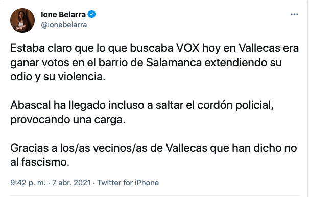 Iglesias exigió al Rey que condene la violencia tras reventar sus escoltas a pedradas el mitin de Vox