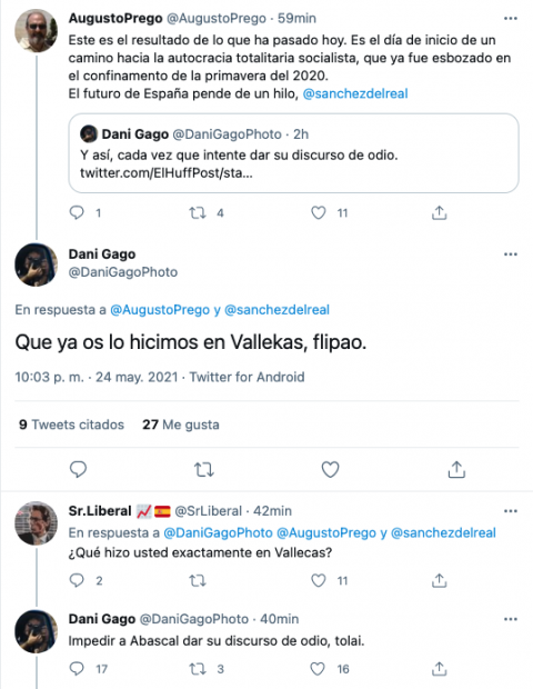 El fotógrafo personal de Pablo Iglesias presume de haber impedido el acto de Abascal en Vallecas