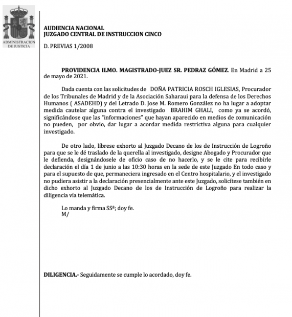 La Providencia dictada por la Audiencia Nacional