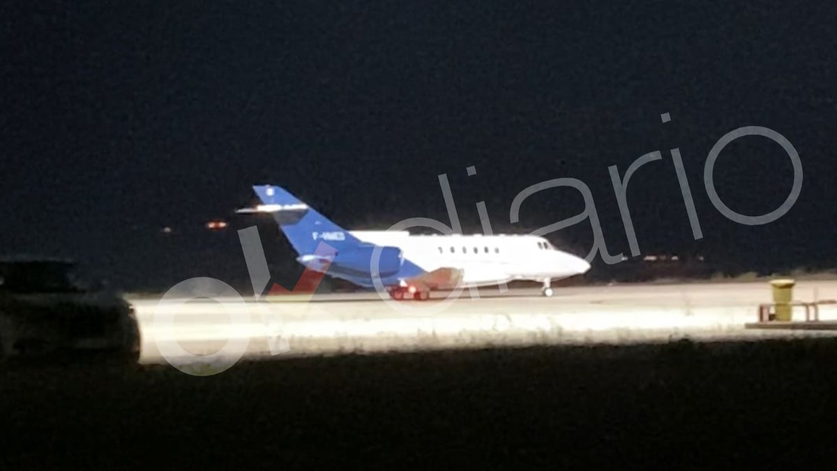 El avión que se llevará a Ghali a Argelia al aterrizar en Pamplona. (Foto: Alejandro Entrambasaguas)