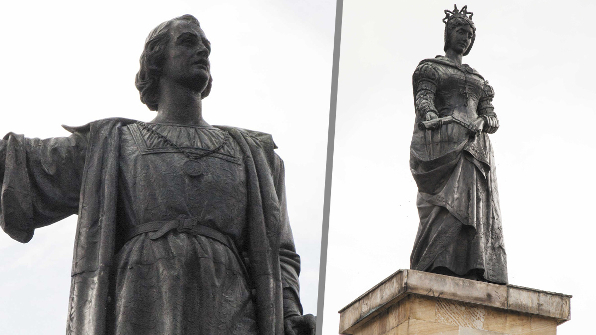 Estatuas de Cristóbal Colón e Isabel la Católica en Bogotá.