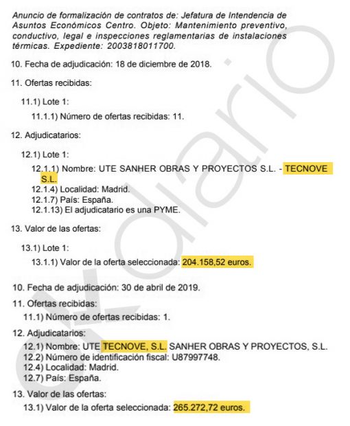 Adjudicación de 82.644,63 euros a la antigua empresa del director de la Policía Nacional.