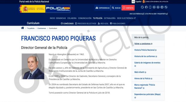 El CV que Francisco Pardo Piqueras tiene depositado en el Ministerio del Interior. 