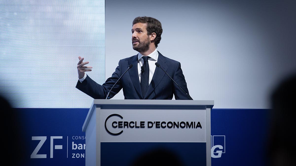 El líder del PP, Pablo Casado, en el Círculo de Economía