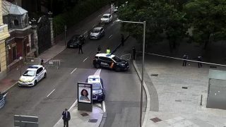 Corte de tráfico en el Paseo de la Castellana este martes.