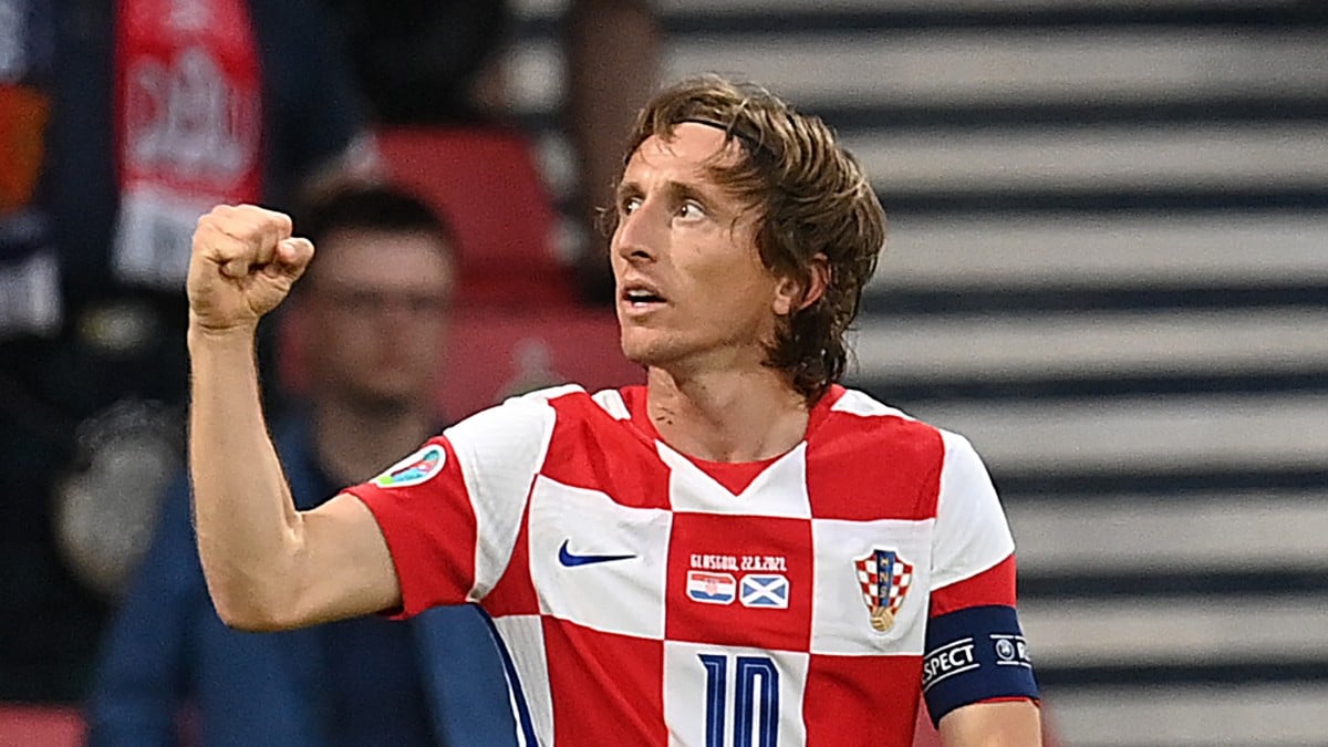 Luka Modric celebra su gol con Croacia ante Escocia (AFP).