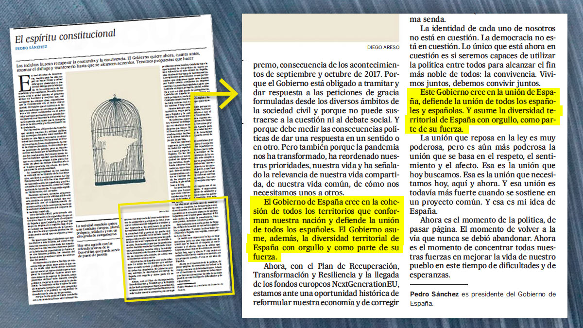 El artículo de Pedro Sánchez en ‘El País’ sobre los indultos.